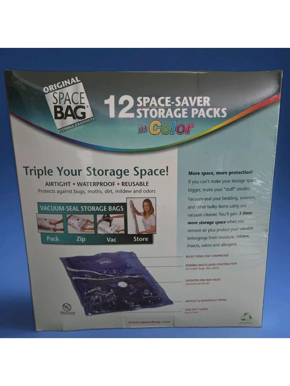 Original Space Bag Multi Color Set of 12 Space Saving Bags 6 Lg & 6 XL New